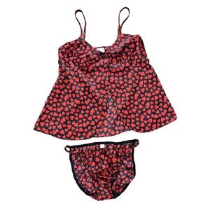 Vintage Avon Lingerie Matching SET!!  Hearts Red And Black Satin/Shiny (Med)
